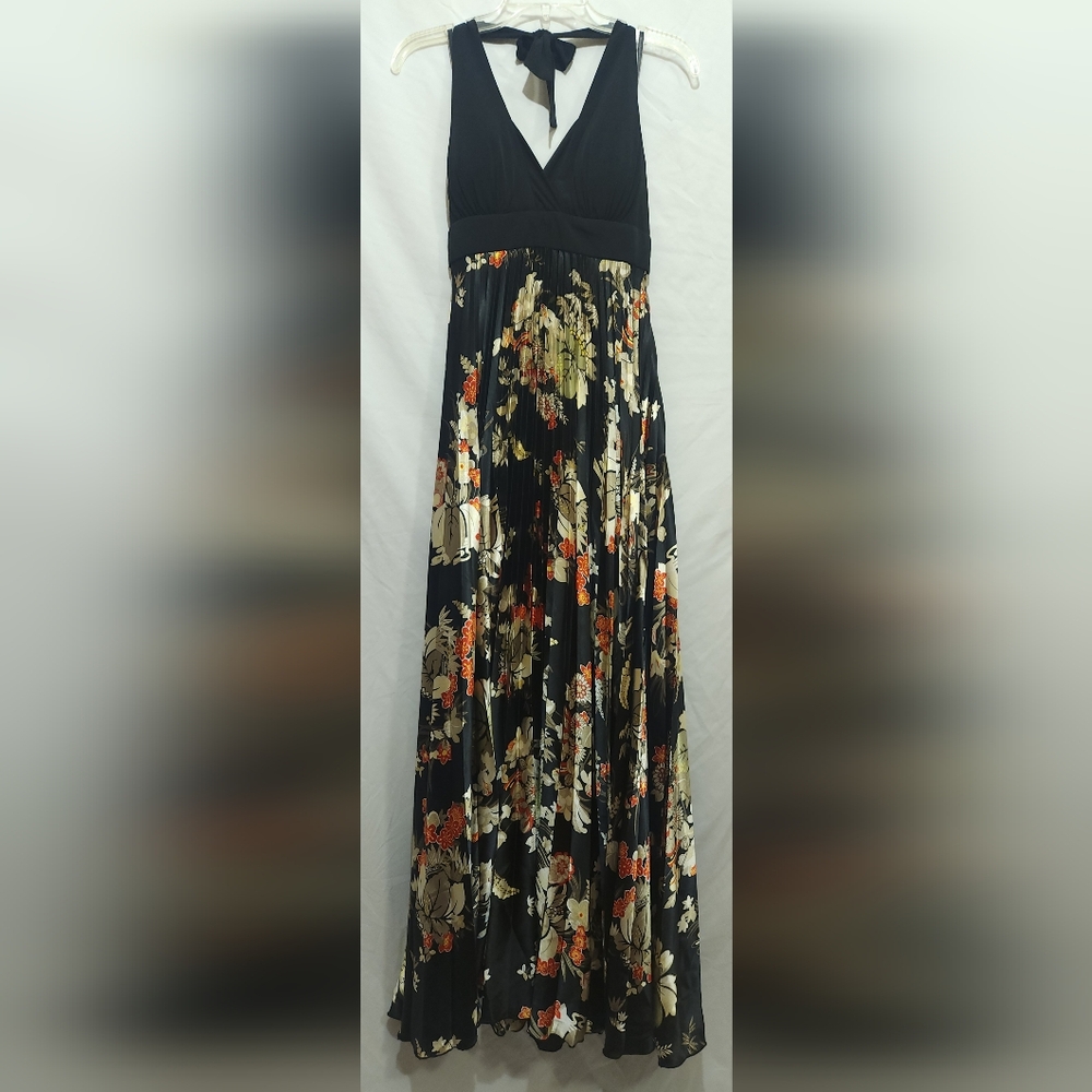 BETSY & ADAM Halter Maxi Dress Womens Size 6 Floral Pleated Skirt